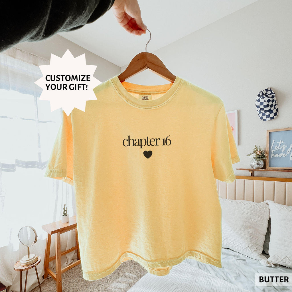 Custom Sweet 16 Shirt 16th Birthday Gift For Teen Girl Comfort Colors Boxy Tee Crop Top Book Lover Tee Personalized Chapter 16 Party Shirt