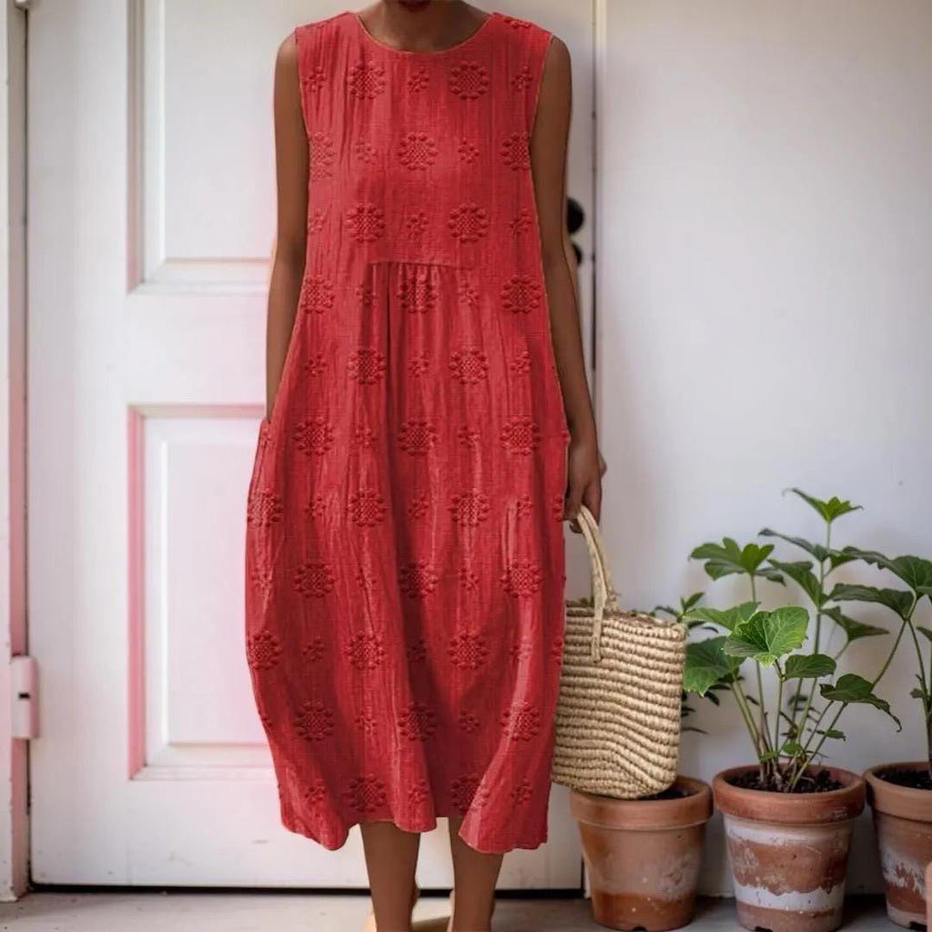 Floral Boho Plus Size Sleeveless Midi Dress, Women's Loose Fit Summer Dress