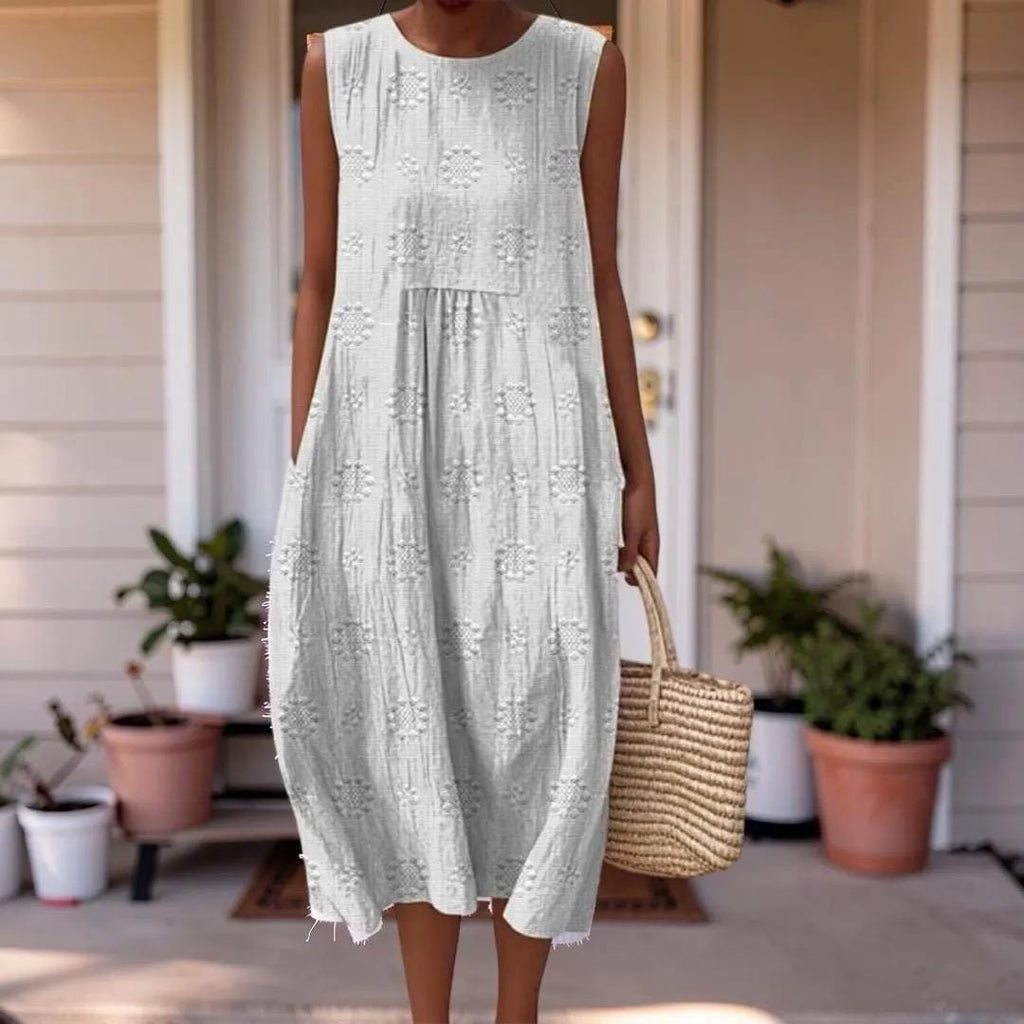 Floral Boho Plus Size Sleeveless Midi Dress, Women's Loose Fit Summer Dress