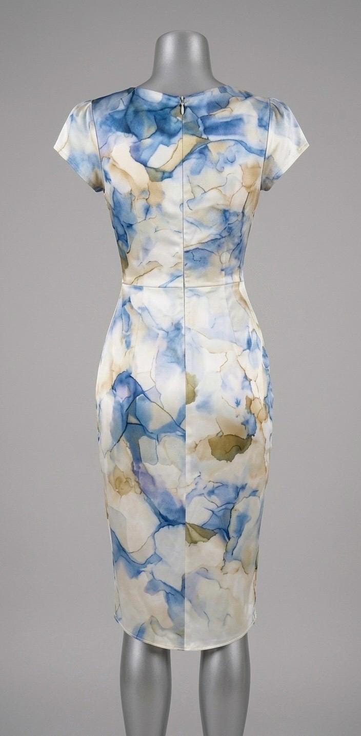 Elegant Watercolor Midi Dress | Cowl Neck Cocktail Dress | Ruched Sheath Dress | Wedding Guest Dresses