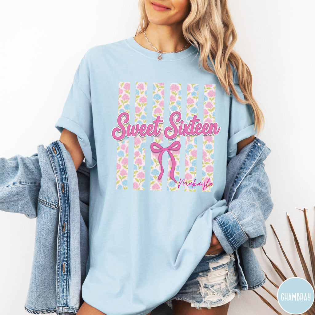 16 Birthday Girl T shirt, Trendy Sweet Sixteen girl trending gift, birthday party t shirt custom name, Personalized tee 16th birthday