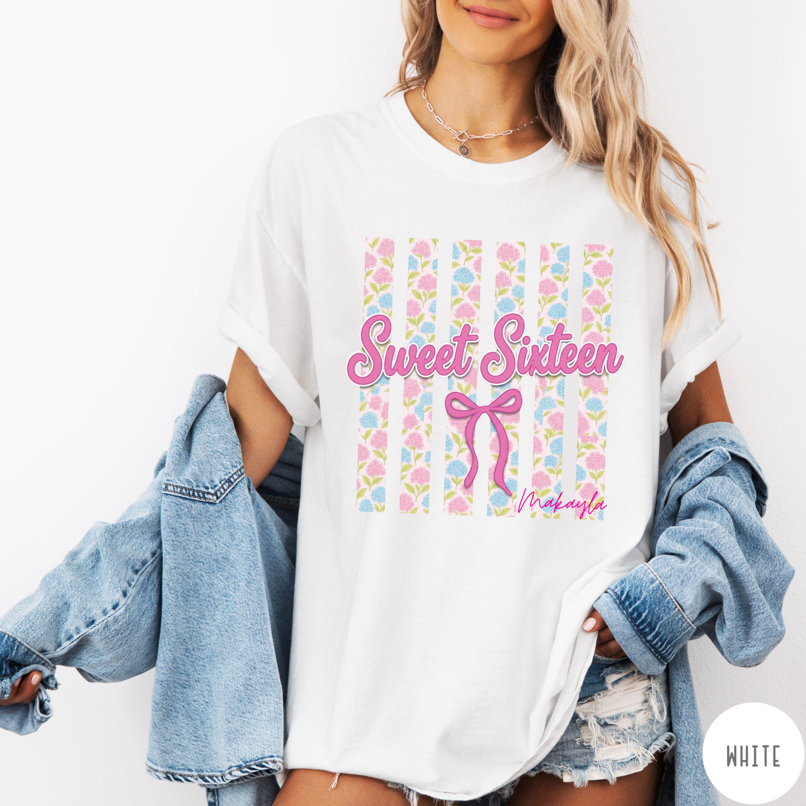 16 Birthday Girl T shirt, Trendy Sweet Sixteen girl trending gift, birthday party t shirt custom name, Personalized tee 16th birthday