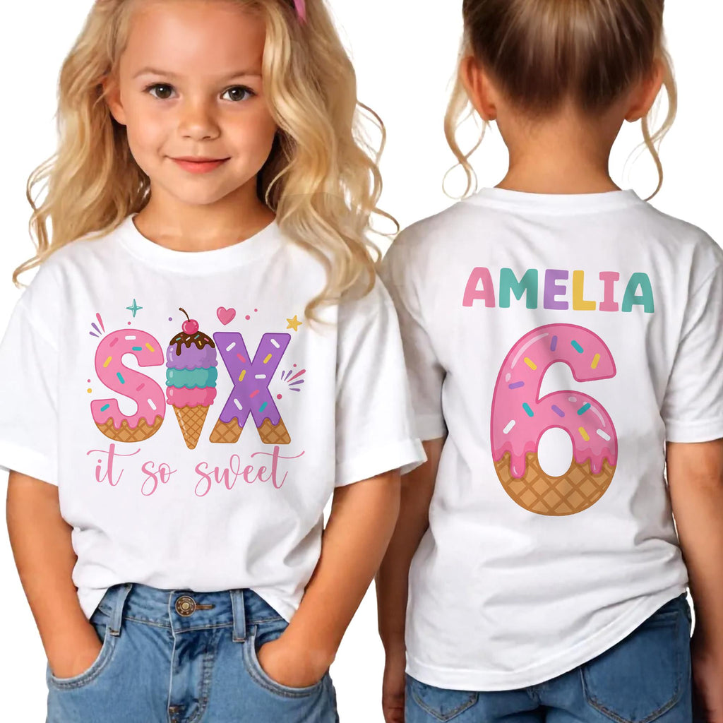Girls Six Is So Sweet Ice Cream Birthday Shirt - Personalized 6th Bday Tee