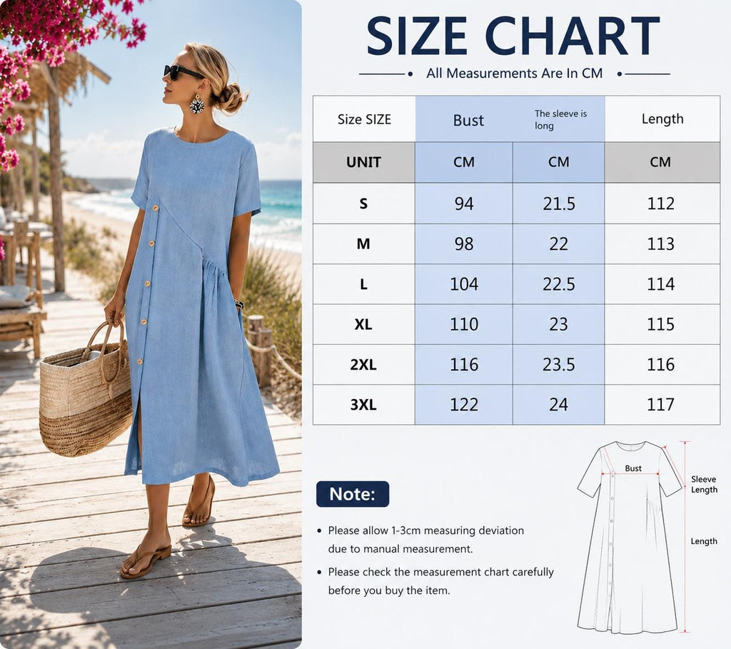 Women's 100% Cotton Dress, Casual Midi Dress, Relaxed Fit Summer Outfit