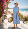 Women's 100% Cotton Dress, Casual Midi Dress, Relaxed Fit Summer Outfit