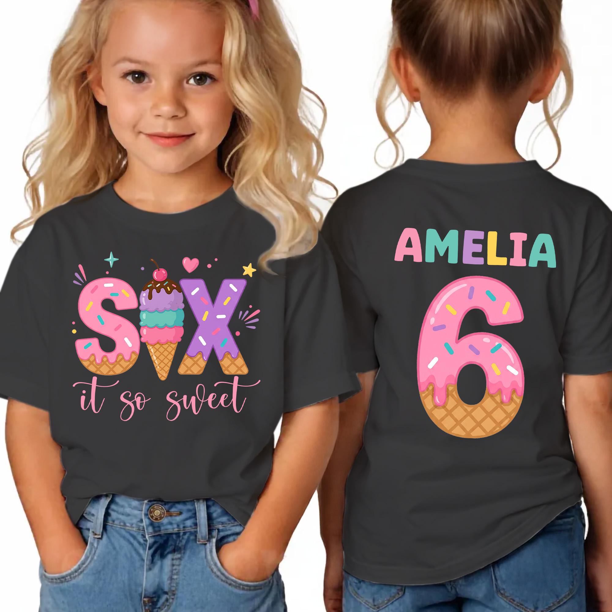 Girls Six Is So Sweet Ice Cream Birthday Shirt - Personalized 6th Bday Tee